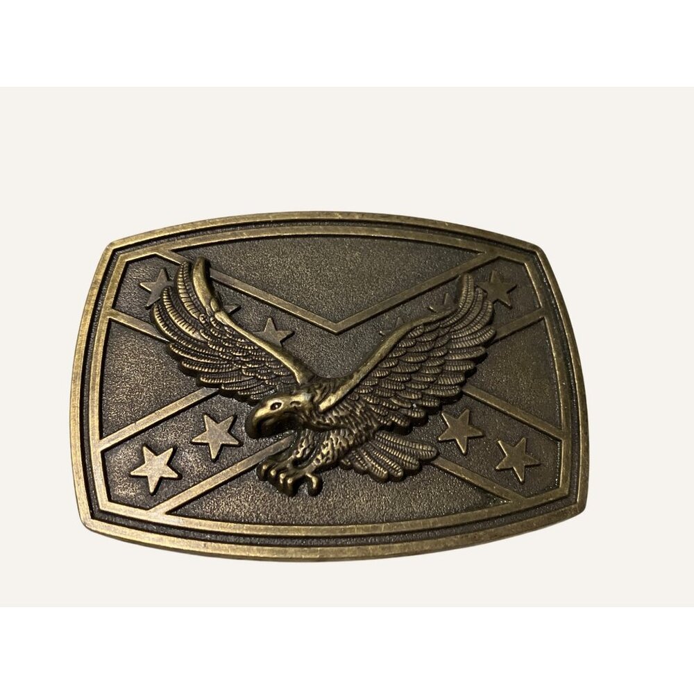 Vintage Brass Belt Buckle With Eagle and Stars Design